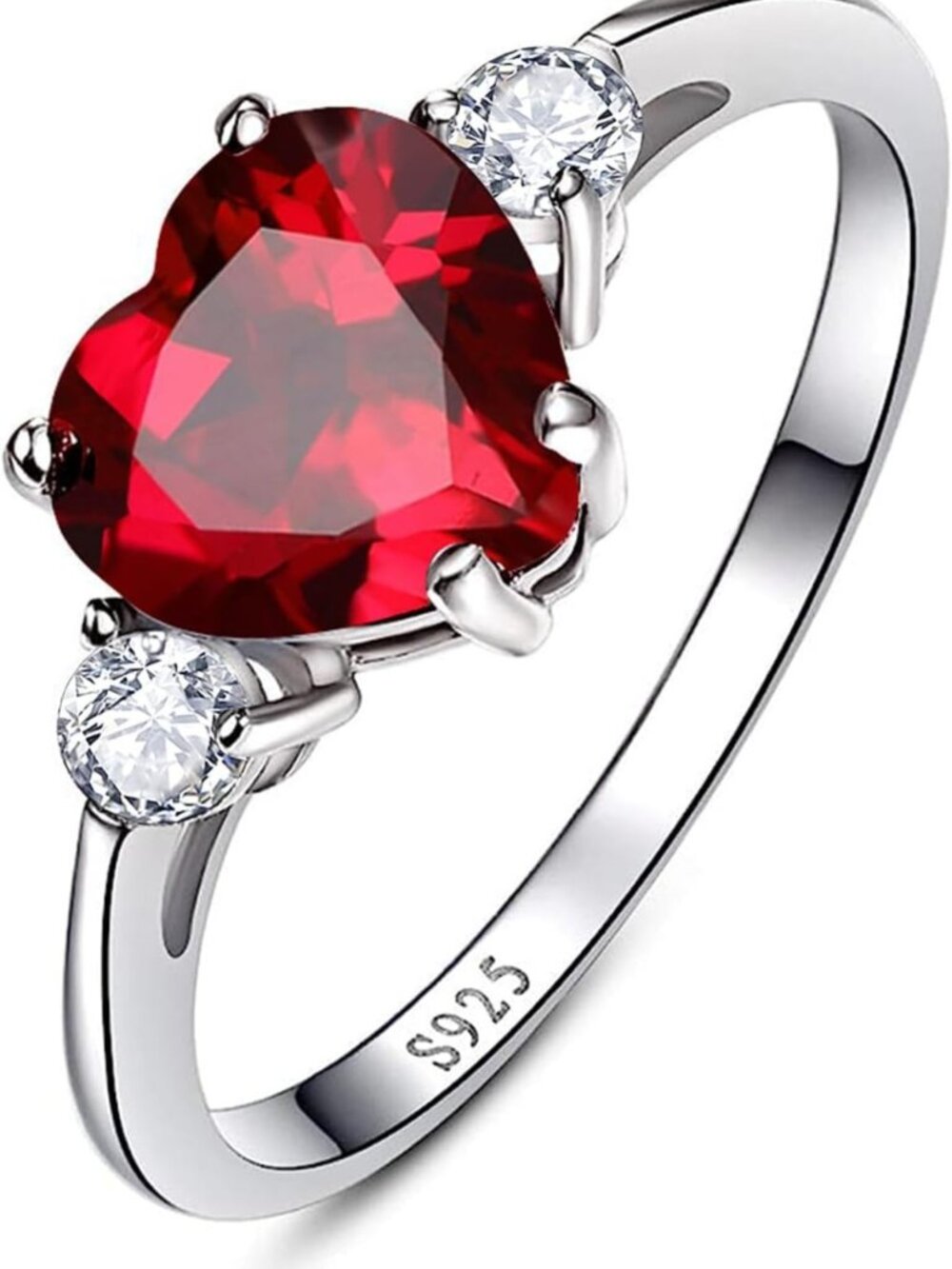 925 Sterling Silver Birthstone Heart Engagement Promise Ring, Sizes 5-10